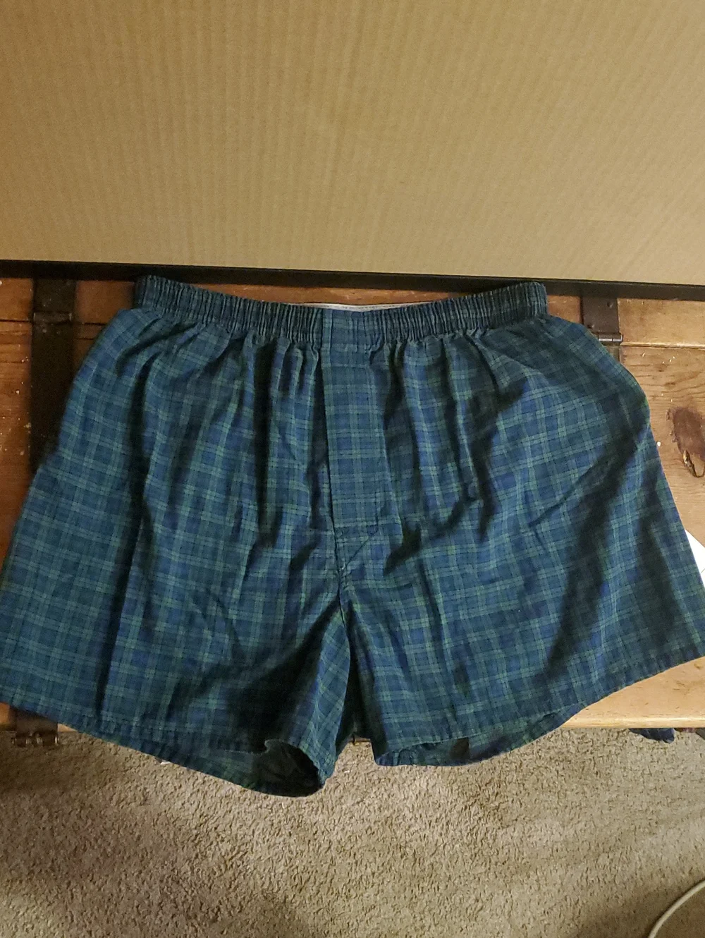 Classic Plaid Cotton Men's Shorts - Green/Blue
